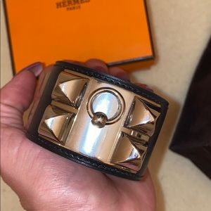 Hermes Silver and Leather Cuff Bracelet